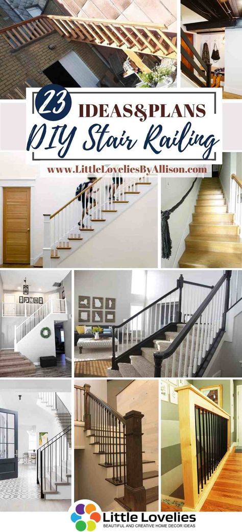 23 DIY Stair Railing Projects – How To Build A Railing For Staircase Updating Stair Railing Banisters, Easy Railing For Stairs, Diy Stairway Railing, Rails For Stairs Indoor, Removable Stair Railing Ideas, Stair Landing Railing Ideas, Stair Rails Ideas Banisters, Inside Stair Railing Ideas, Replacing Stair Railing