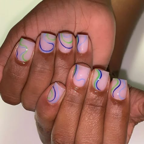 Nails With Squiggly Lines, Gell Nails, Squiggly Lines, Drip Nails, Ombre Acrylic Nails, Short Square Nails, Simple Acrylic Nails, Acrylic Nails Designs, Work Nails