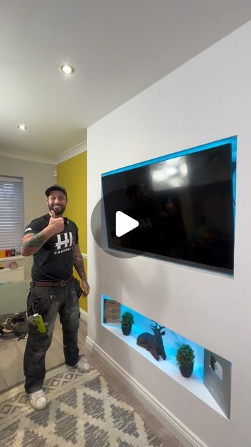 The Home Improvements Channel UK on Instagram: "How You Can Build A Media Wall Like A Pro !   #pro #diy #likeapro #homeimprovements #mediawall #hashtag" Build Media Wall, Media Wall Hidden Storage, Media Wall Paint Ideas, Diy Wall Tv Mount, Built In Speakers Wall, Media Wall Next To Door, Billy Bookcase Media Wall, 85 Inch Tv Living Room Wall, Simple Media Wall