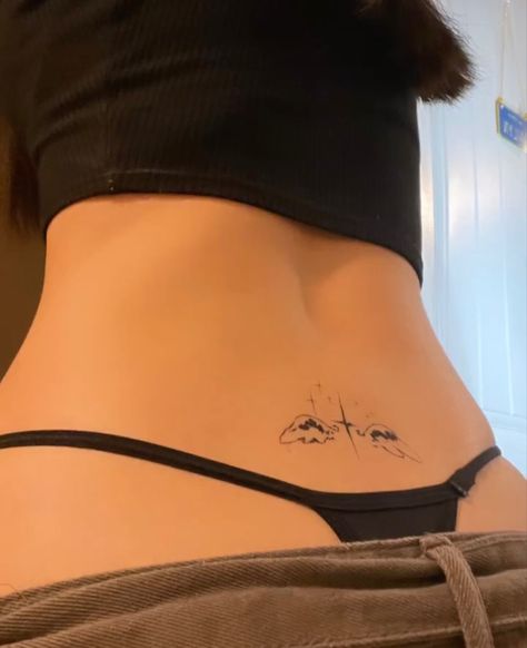 Lower Back Tiny Tattoo, Lower Back Angel Wing Tattoo, Minimal Lower Back Tattoo, Aesthetic Lower Back Tattoos, Tiny Lower Back Tattoos, Lower Back Star Tattoos, Star Lower Back Tattoos, Pretty Lower Back Tattoos, Lower Back Tats Aesthetic