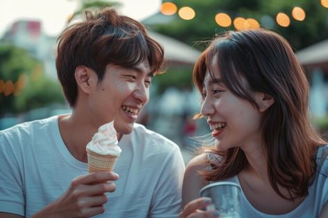 Photo romantic couple eating ice cream a... | Premium Photo #Freepik #photo Couple Eating Ice Cream, Couple Eating, Photo Romantic, Japanese Couple, Eating Ice, Ice Cream Photos, Eating Ice Cream, People Eating, Sweet Couple