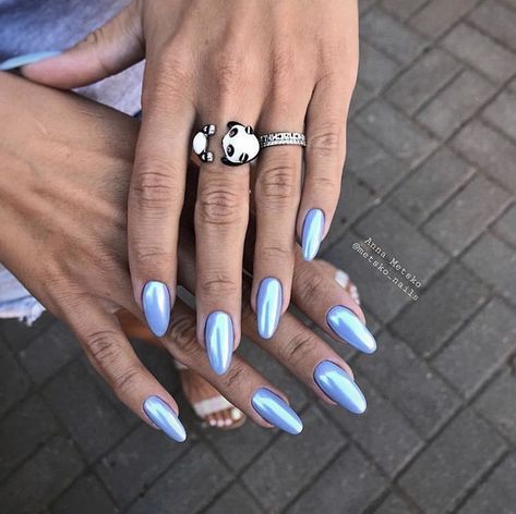 Blue Chrome Nails, Summery Nails, Blush Nails, Pearl Nails, Nail Ring, Soft Nails, Nails Manicure, Nail Nail, Ring Fashion