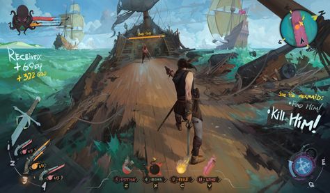 ArtStation - Corsair, Igor Artyomenko Pirate Games, Sea Of Thieves, Video Game Design, Game Interface, Game Ui Design, Keys Art, Concept Artist, Game Concept Art, Game Concept