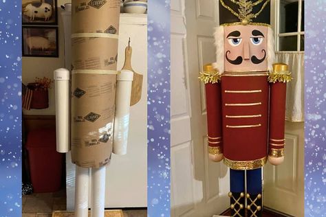 How To Make a Life-Size DIY Nutcracker - Start to Finish Concrete Tube Nutcracker, Orašar Diy, How To Make Nutcrackers Diy, How To Make Nutcrackers, How To Make A Life Size Nutcracker, Nutcracker Ideas Christmas Decor, Christmas Grotto Ideas Diy, Diy Lifesize Nutcracker, Diy Life Size Nutcracker