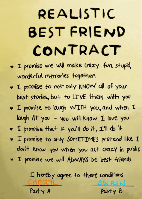 Realistic Friendship Contract, Bestie Contract Ideas, Bestie Contract, I Love You Bestie, Imagine Rp, Friendship Agreement, Bff Contract, Friendship Contract, Best Friend Contract