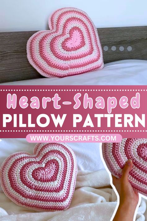 5 Unique Free Crochet Pillow In Different Shapes Patterns - Yours Crafts Free Heart Pillow Crochet Pattern, Crochet Valentine Pillow, Throw Pillow Crochet Pattern Free, Valentine Crochet Blanket, How To Crochet A Heart Pillow, Crochet Neck Pillow Free Pattern, Crochet Couch Pillows, Crochet Heart Pillow Free Pattern, Free Crochet Heart Pattern