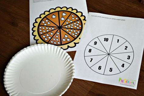 pumpkin pie printable activity for prek Thanksgiving Worksheets Preschool, Pumpkin Pie Craft, Paper Plate Pumpkin, Pie Math, Preschool Alphabet Printables, Pie Craft, Thanksgiving Activities For Kindergarten, Craft Thanksgiving, Preschool Theme Activities