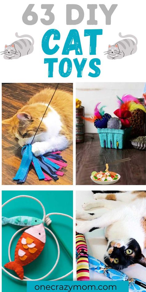 DIY Cat Toys - One Crazy Mom Make Your Own Cat Toys, Diy Toys Sewing, Diy Cat Toys Easy, Cat Diy Crafts, Chat Diy, Homemade Cat Toys, Diy Dog Toys, Diy Cat Toys, Cats Diy Projects