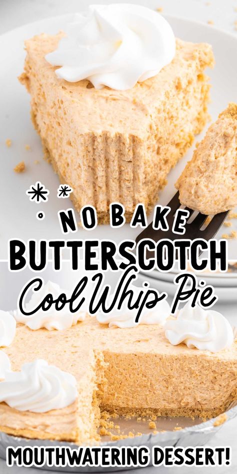 Our butterscotch Cool Whip pie is so soft and fluffy with a delicious rich flavor to make your taste buds happy. Butterscotch Cool Whip Pie, Butterscotch Pie Easy Jello, Cool Whip Recipes, Cool Whip Pie, Butterscotch Desserts, Cool Whip Pies, Butterscotch Recipes, Icebox Cakes, Cool Whip Desserts