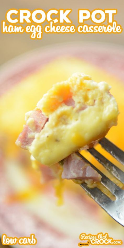 Crockpot Egg Bake, Egg Cheese Casserole, Bacon Egg And Cheese Casserole, Cheese Casserole Recipes, Ham And Egg Casserole, Crock Pot Ham, Egg And Cheese Casserole, Ham And Cheese Casserole, Casserole Low Carb