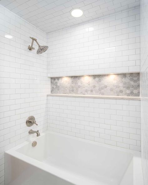 Idyllic modern mountain home gets reimagined in Blue Ridge Mountains Small Bathroom Vintage, Bathroom Tiles Ideas, Bathroom Remodel Plans, Tile Tub Surround, Bathroom Vintage, Full Bathroom Remodel, Bathtub Tile, Tiles Ideas, Bathtub Remodel