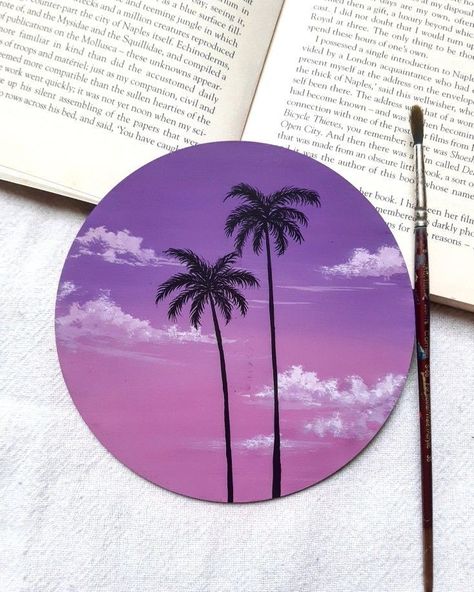 Circular Canvas Painting, Purple Skies, Vinyl Art Paint, Circular Canvas, Love Of Nature, Circle Canvas, Circle Painting, Aesthetic Purple, Cd Art