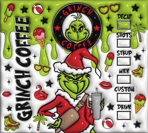 Sublimation Coffee Mug Ideas, Holiday Tumbler Ideas, Grinch Sublimation Designs, The Grinch Tumbler, Sublimation Wallpaper, Tumbler Prints, Cow Skull Art, Grinch Crafts, Starbucks Design