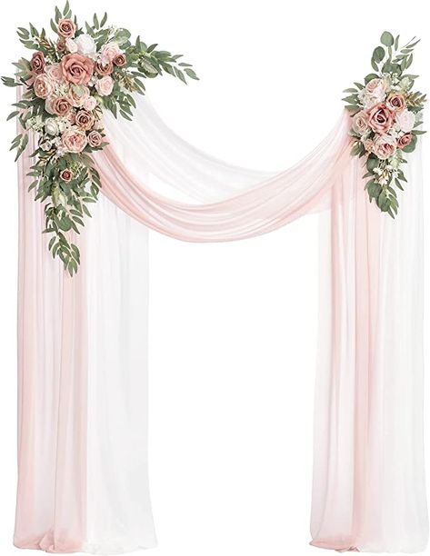 Beautiful pink and white floral arch drape Hanging Flower Arrangements, Sweetheart Table Flowers, Wedding Table Pink, Flower Swag, Amazon Wedding, Rose Arbor, Fun Wedding Decor, Reception Backdrop, Wedding Arch Flowers