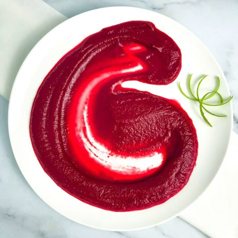 Cooked beets, garlic, lime, and spices transformed into a beautiful purple beet puree that’s perfect as a side, dip, or base for vegetables and proteins. Beet Puree, Cooked Beets, Bread Dips, Carrot Puree, Pureed Food, S Mores Bars, Fancy Dinner Recipes, Cookie Base, Plating Techniques