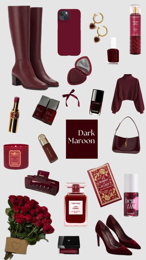 #Maroon #burgundy #red #darkred #autumn #winter #giftideas #forher #darkacademia #makeup #cherry Burgundy Outfit Makeup, Star Candles, Carol Singers, Maroon Aesthetic, Burgundy Aesthetic, Garlands Christmas, Santa Claus Sleigh, New Years Eve Outfits Parties, Mountain Winter