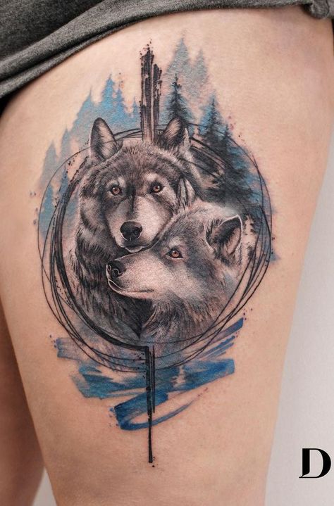 Couples Wolf Tattoos Love, Wolf Love Tattoo, Male And Female Wolf Tattoo, His And Hers Wolf Tattoos, Wolf Tattoo Couple, 2 Wolf Tattoo, Couple Wolf Tattoo, 2 Wolves Tattoo, Two Wolf Tattoo