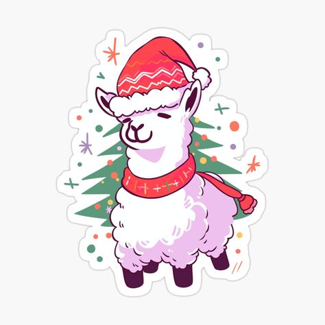 Get my art printed on awesome products. Support me at Redbubble #RBandME: https://www.redbubble.com/i/sticker/Llama-in-a-Santa-hat-holding-a-Christmas-tree-by-Niktarka/153664143.EJUG5?asc=u Christmas Tree Sticker, Horse Family, Tree Sticker, Stickers Design, Tree Stickers, Cool Stickers, Santa Hat, Llama, Sticker Design