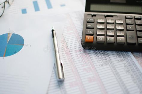 Financial accounting, Close-up calculator and numbers on paper, Many numbers, graph, pen, glasses on paper, Documents placed on stock images Financial Accounting, Banking, Calculator, Accounting, Close Up, Stock Images, Pen, Stock Photos