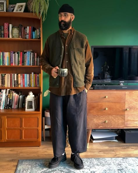 Teacher Outfits Masc, Vintage Workwear Aesthetic, Art Teacher Outfits Men, Winter Fashion Inspo Outfits, Work From Home Outfit Men, Korean Outfit Ideas Men, Japanese Grandpa Style, Cool Dad Aesthetic, Korean Vintage Outfits