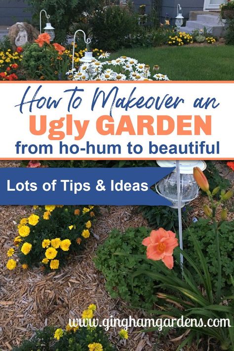 Clean Flower Bed Ideas, Redo Flowerbeds, How To Clean Up Backyard, Containers In Flower Beds, Quick Garden Makeover, Overgrown Flower Bed, Overgrown Flower Garden, How To Redo A Flower Bed, Yard Clean Up Before And After