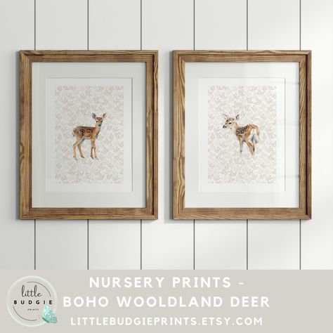 Introducing our baby deer and boho inspired nursery decor prints. Set of 2 in various sizes. Click to see more info and other cute baby room prints our shop! #nurseryinspo #nurserydesign #nurseryideas #nurserydecor #digitaldownloadsonetsy #babyroomdecor #woodlandanimals #woodlanddeer #woodlandtheme #animalsketch #nurseryprints Deer Themed Nursery, Animal Theme Nursery, Deer Nursery Decor, Forest Animals Theme, Baby Room Prints, Forest Animal Nursery, Rustic Nursery Decor, Wall Art Forest, Deer Nursery