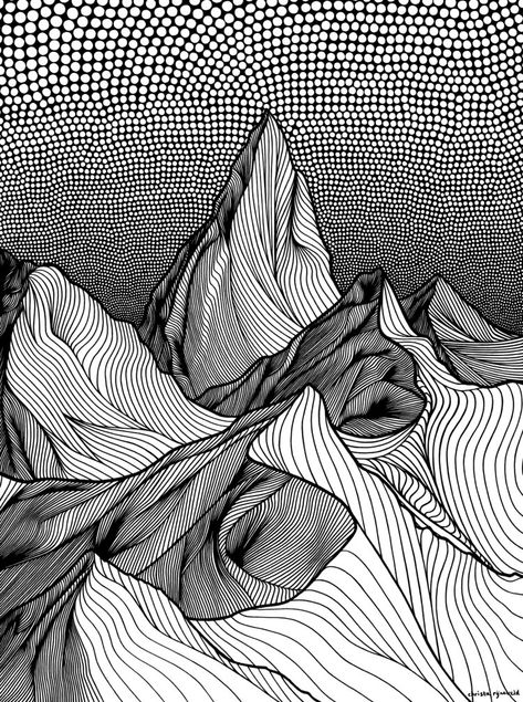 Modele Zentangle, Landscape Design Drawings, Arte Doodle, Mountain Drawing, Line Artwork, Drawing Faces, White Drawing, Zentangle Drawings, Nature Drawing