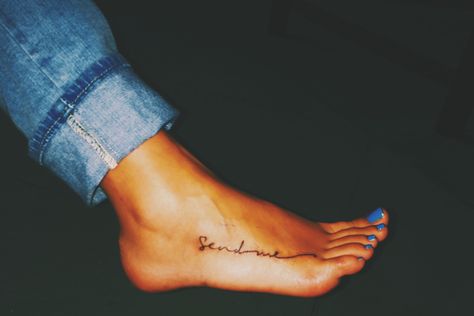 Here Am I Send Me Tattoo, He Is Enough Tattoo, Walk Humbly Tattoo, Here I Am Send Me, Send Me Tattoo, Foot Tattoo Placement, Isaiah 35:10 Tattoo, Here I Am Send Me Tattoo, I Am Who He Says I Am Tattoo