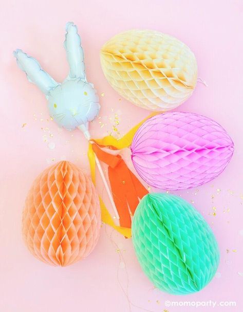 Kid’s Easter Party Ideas – Momo Party Brunch Celebration, Pom Pom Bunnies, Honeycomb Decorations, Easy Backdrops, Felt Bunny, Pom Pom Garland, Spring Holidays, Hoppy Easter, Easter Celebration