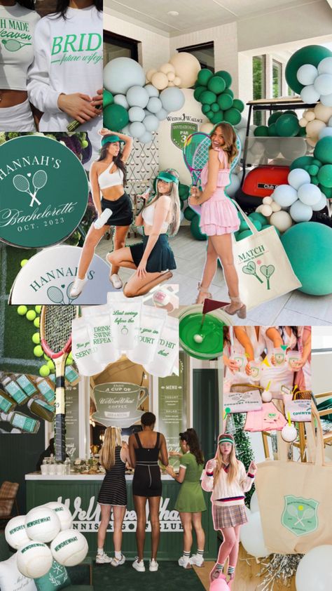 Game, set, match! 🎾 Celebrate the bride-to-be with a tennis-themed bachelorette party. From tennis-inspired décor to sporty games, it's an ace way to serve up some fun! 🥂🎉 #TennisBachelorette #BrideToBe #WeddingFun #GameSetMatch Tennis Birthday Party, Tennis Party Decorations, Tennis Birthday, Game Set Match, Tennis Aesthetic, Tennis Party, Tennis Event, Bachelorette Bachelor Party, Graduation Party Themes