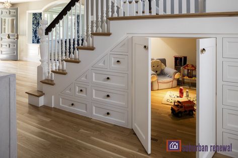 Secret Kids Play Room by Suburban Renewal Stylish Playroom, Under Stairs Storage Solutions, Kids Playroom Ideas, Kids Playrooms, Closet Under Stairs, Secret Hideout, French Style Bedroom, Under The Stairs, 19 Kids