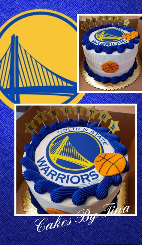 Golden State Warriors theme birthday cake with edible print! Stephen Curry Birthday Cake, Warriors Themed Birthday Party, Warriors Cake, Golden State Warriors Birthday Cake, Stephen Curry Birthday Party Ideas, Steph Curry Cake, Golden State Warriors Birthday Party, Stephen Curry Cake, Stephen Curry Birthday