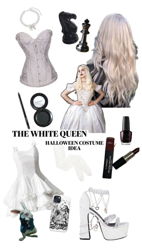 The White Queen from Alice in Wonderland inspo! Super cute and trendy version Queen From Alice In Wonderland, White Queen Costume, Alice In Wonderland Outfit, Queen Halloween Costumes, Queen Alice, The White Queen, Alice In Wonderland Costume, Wonderland Costumes, Queen Costume