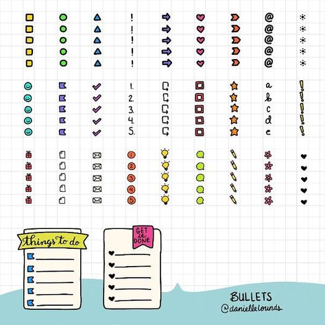 81 Likes, 3 Comments - Danielle Lounds (@daniellelounds) on Instagram: “The latest Visual Vocabulary challenge is bullets. I waited until the last day but I finally…” Bullet Points Design, Bullet Point Journal Ideas, Dotted Bullet Journal Png, Ideal Day Bullet Journal, Types Of Bullet Points, Struktur Teks, Notes Taking, Note Doodles, Bullet Journal Banner