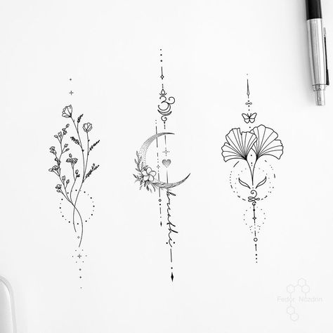 Available designs // Moscow • Booking open Open for commissions / designs • link in bio • . . . #geometrictattoo #geometricart… | Instagram Moon Flower Spine Tattoo, Unalome Tattoo Symbols, Bali Inspired Tattoo, Sakura Tattoo Design, Flower Sternum Tattoo, Sternum Tattoo Design, Symbols Tattoo, Upper Back Tattoos, Mom Tattoo Designs