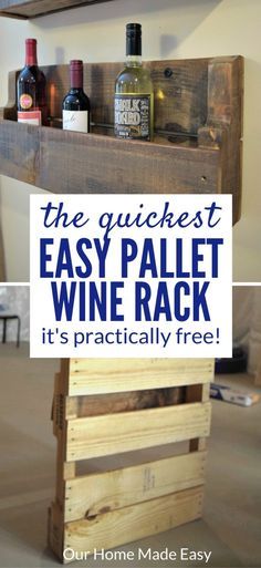 supplies and takes only about 15 minutes to make! Diy Wine Rack Projects, Wine Rack Projects, Wood Pallet Wine Rack, Pallet Wine Rack, Pallet Wine, Pallet Projects Easy, Free Pallets, Wood Projects For Beginners, Diy Wine Rack