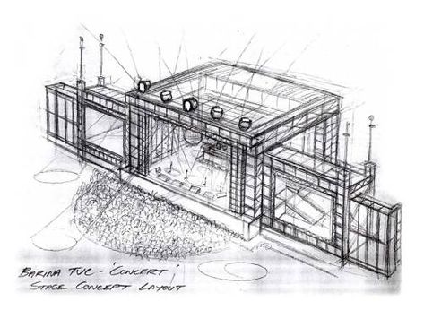 Design Fundamentals: — LINES Design Ideas Drawing, Interior Architecture Sketch, Stage Lighting Design, Concert Stage Design, Stage Design Ideas, Furniture Design Sketches, Outdoor Stage, Interior Design Renderings, Interior Architecture Drawing