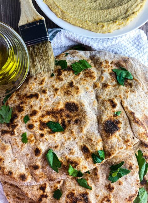 30-Minute Whole Wheat Naan - Tastefully Grace Greek Yogurt Naan, Yogurt Naan, Whole Wheat Naan, Homemade Naan, Homemade Naan Bread, Wheat Bread Recipe, Naan Recipe, Naan Bread, Recipe 30