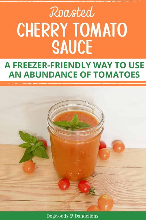 Got too many cherry tomatoes? Make this roasted cherry tomato sauce. This tomato sauce recipe is a great way to use cherry tomatoes and it stores beautifully in the freezer for later. Imagine eating homegrown tomatoes in sauce this winter. This sauce is the perfect way to preserve cherry tomatoes. Tomato Sauce Using Cherry Tomatoes, Cherry Tomatoes Sauce, Tomato Sauce From Cherry Tomatoes, Preserve Cherry Tomatoes, Roasted Cherry Tomato Sauce Canning, Freezing Cherry Tomatoes Whole, Roasted Cherry Tomato Sauce, Excess Cherry Tomatoes, Tomatoes Sauce