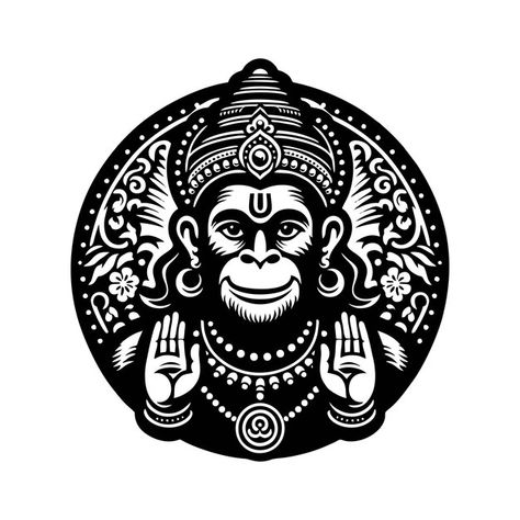 Inspiration for the illustration of the ... | Premium Vector #Freepik #vector #monkey-logo #chimpanzee-logo #indian-god-illustration #ape-logo Hanuman Vector Design, Hanuman Ji Sticker For Bike, Hanuman Clipart, Hanuman Vector, Hanumanji Tattoo, Drawing Symbols, Cnc Jali, God Illustration, Japanese Ornament