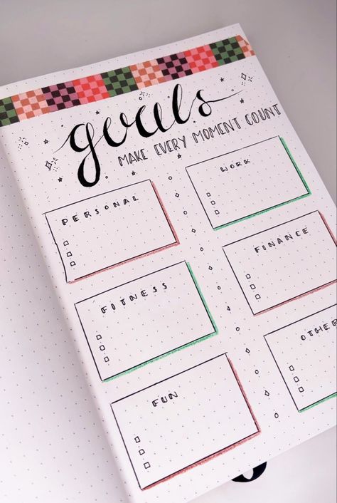 Decorative writing and calligraphy on a dotted notebook Dot Journal Goals Page, Scrapbook Goals And Dreams, Dairy Decoration Ideas New Year, Goals Of 2023, Bullet Journal Goal Page, Bujo New Year Page 2023, Journal Goals Ideas, New Year Journal Ideas 2023, 2023 Goals Journal