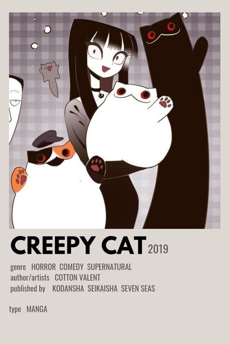 Animation Film Poster, Manga Minimalist Poster, Creepy Cat Manga, Creepy Poster, Creepy Cats, Show Recommendations, Cat Minimalist, Creepy People, Anime Minimalist Poster