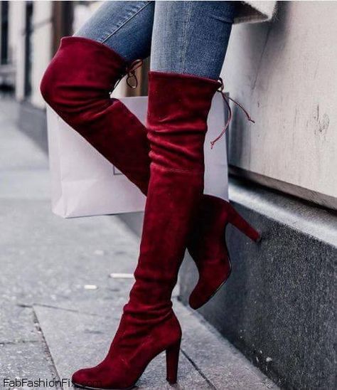 Burgundy suede over-the-knee-boots for fall style. #overtheknee #suede #burgundy Hak Tinggi, Mode Shoes, Barefoot Sandal, Cheap Boots, Thigh High Boots Heels, Martin Boots, Crazy Shoes, Heel Boots, Mode Inspiration