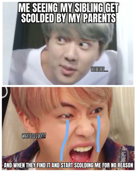 Moral of the story: Elder siblings don't deserve happiness..😑😂 Elder Sibling, Deserve Happiness, Colorful Art Paintings, Younger Sibling, Moral Of The Story, Bts Memes, Colorful Art, The Story, Parenting