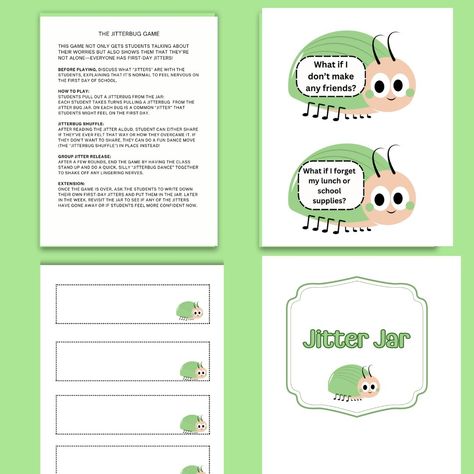 Are you looking for a fun and engaging activity to help your students overcome their first-day-of-school nerves? The Jitter Bug Game is the perfect extension for the beloved story First Day Jitters by Julie Danneberg! This 12-page print-and-go packet includes everything you need to make your students feel comfortable and connected as they start the new school year. #FirstDayJitters #BackToSchool #SEL #ClassroomCommunity #FirstDayActivities #SecondGrade #ThirdGrade #ElementaryTeacher #Teacher... Bug Games, First Day Jitters, First Day Activities, Jitterbug, Classroom Community, The New School, New School Year, New School, Elementary Teacher