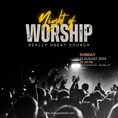 night worship Instagram post Worship Night, Black Minimalist, Worship God, Yellow And Black, Instagram Post Template, Post Templates, Poster Template, Graphic Design Posters, Canva Template