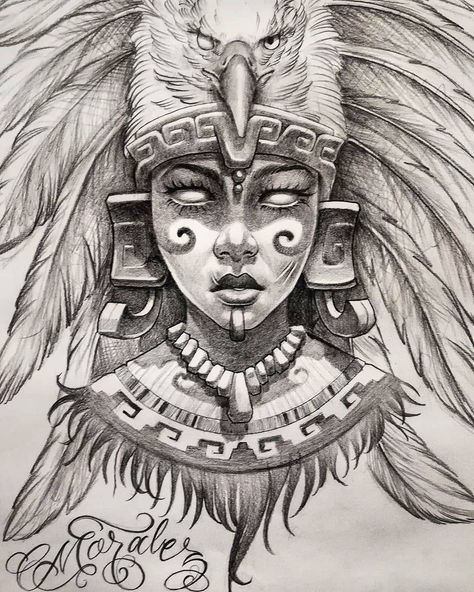 Oaxaca Art, Chicana Art, Aztec Tattoos Sleeve, Aztec Drawing, Aztec Artwork, Mayan Tattoos, Aztec Tattoos, Mexican Art Tattoos, Half Sleeve Tattoos Drawings