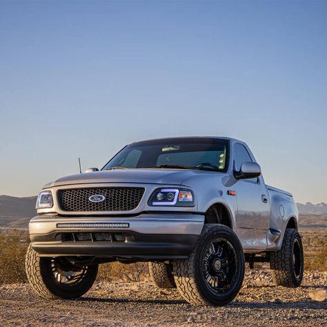 Supercharged & Lifted Ford F150 Single Cab Stepside “Better-than-Lightning” - offroadium.com Ford F150 Single Cab, Lifted Ford F150, 1999 Ford F150, Ford F150 Lifted, Ford Bronco Concept, F150 Lifted, Ford F150 Crew Cab, Ford Lightning, Ford Trucks F150