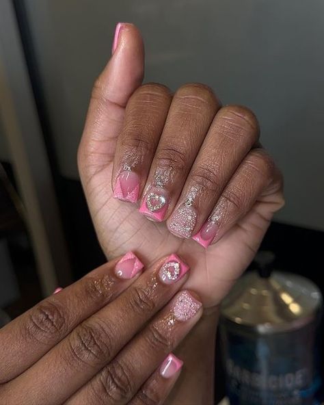 Short Zodiac Nails, Nail Designs For Natural Short Nails, Nail Overlay Designs, Real Short Acrylic Nails, Nails On Real Nails, Cute Overlay Nails, Overlay Nails Designs, Short Overlay Nails, Pink Short Nail Designs