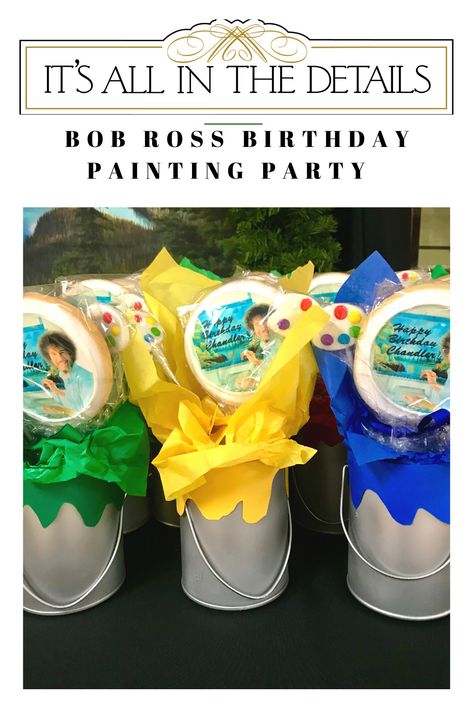 Bob Ross Birthday Party, Bob Ross Party, Bob Ross Birthday, Kids Bob, Girls Night Crafts, Birthday Painting, Diy Summer Crafts, 35th Birthday, 18th Birthday Party